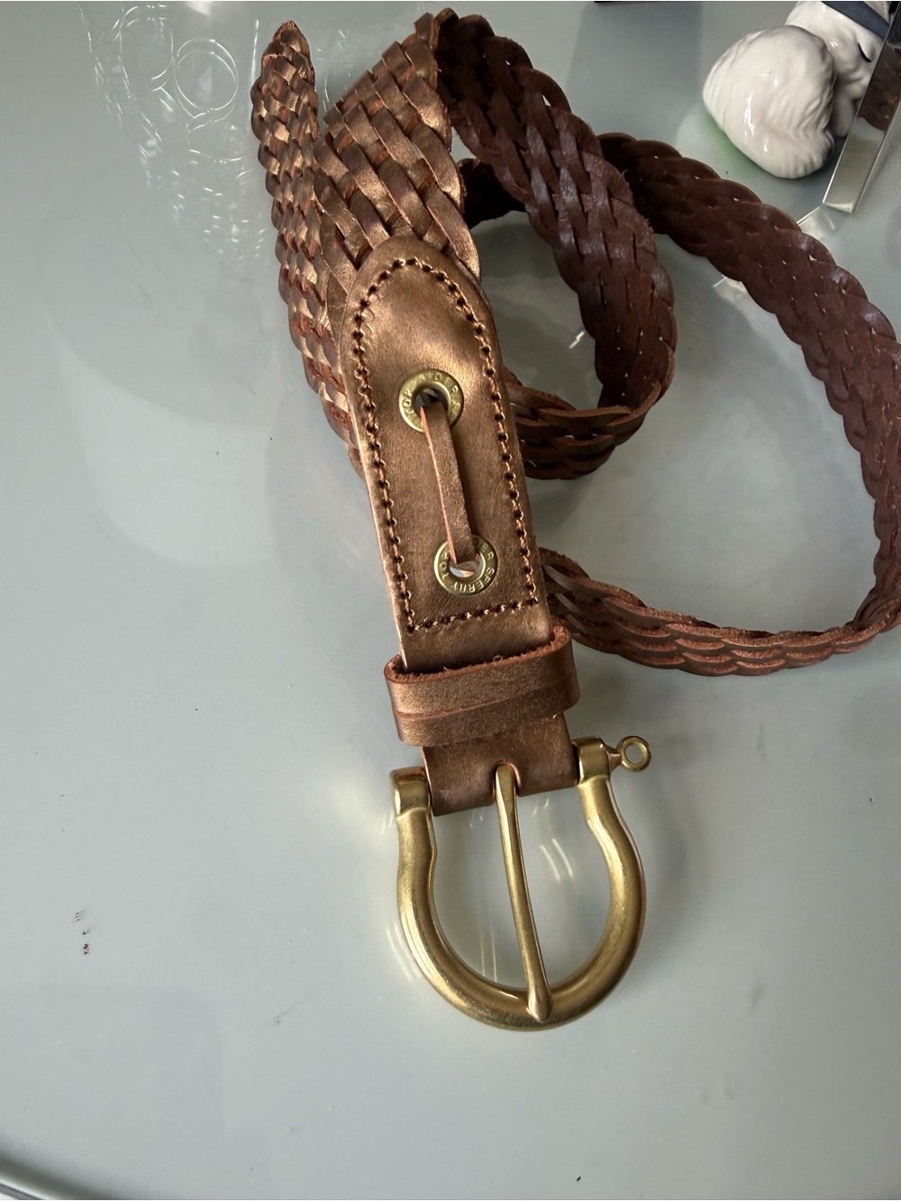 Braided Leather Belt with Brass Buckle - Brown 38 in